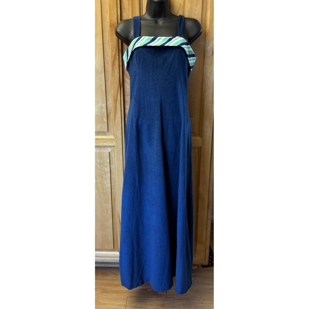 Vintage 70s Maxi Dress Small Blue Velour Sleeveless Retro Party Evening Gown Mod - Picture 9 of 12
